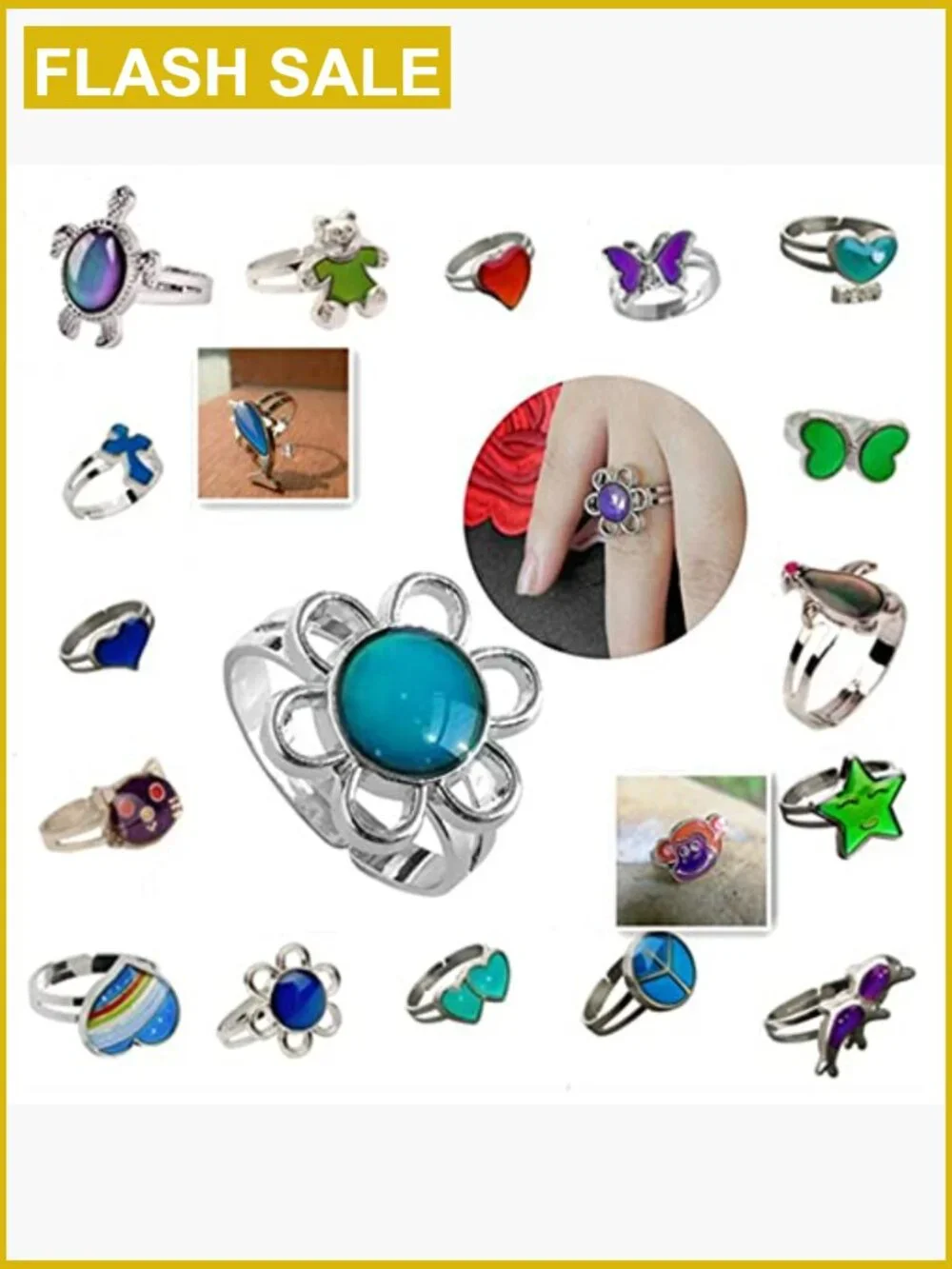 Mood Ring Color Changing Glow in Dark Heart Star Butterfly Moon